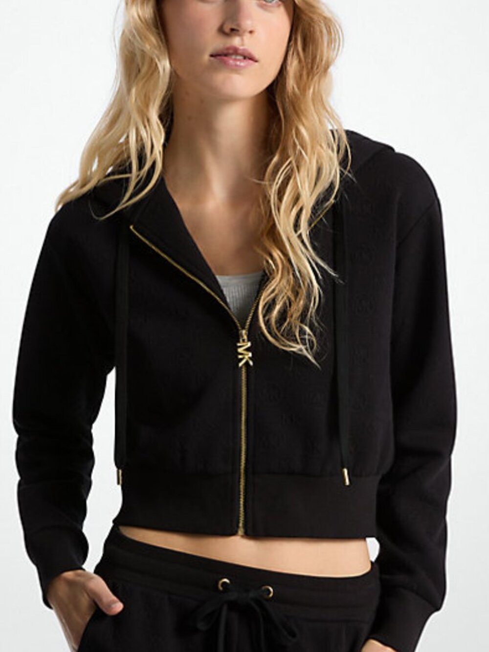 NWT - Michael Kors Logo Jacquard Charm Jacquard Cropped Zip-Up Hoodie